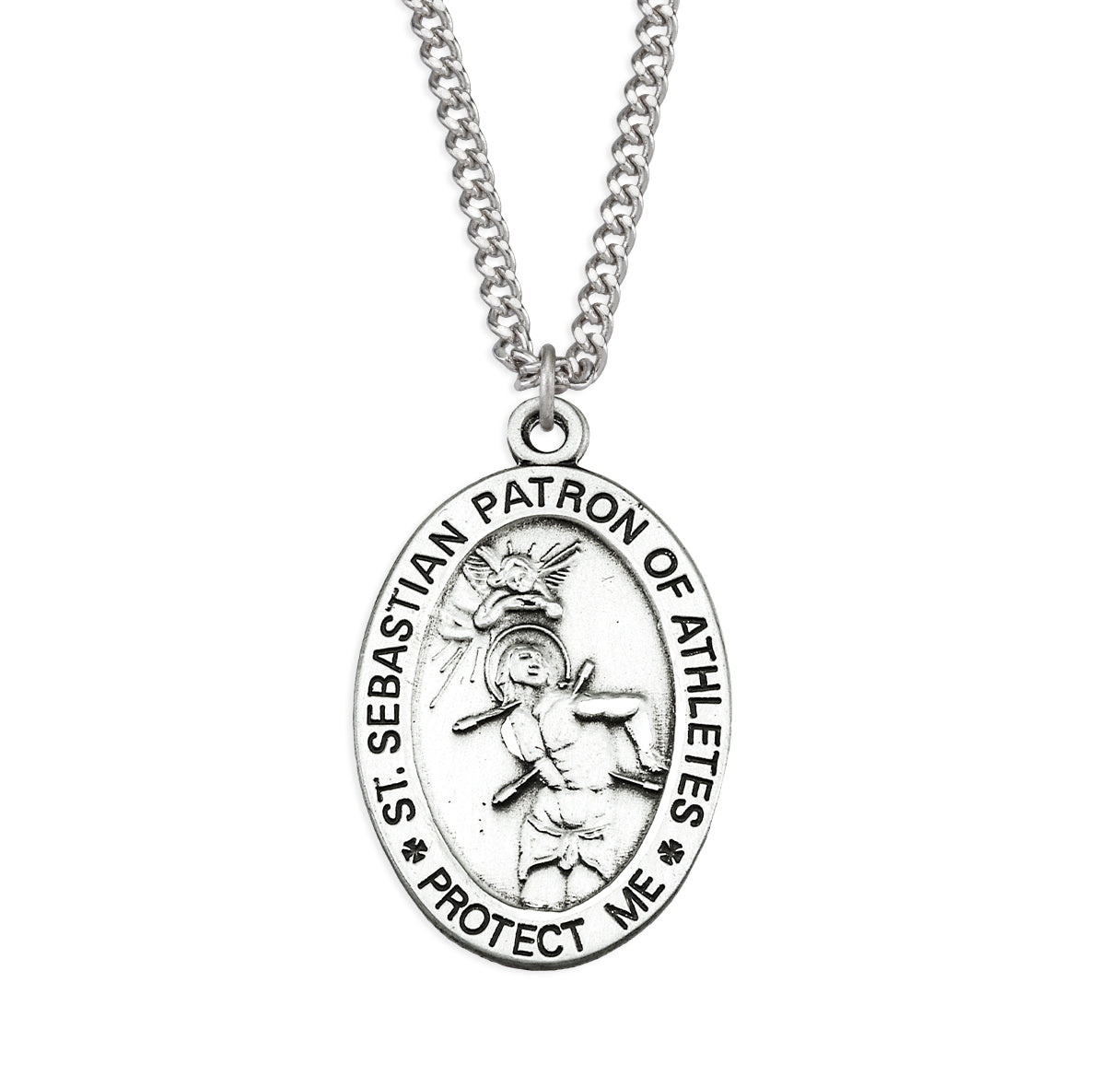 Sterling Silver St. Sebastian Protect This Athlete Medal Pendant with Chain | .925 Silver
