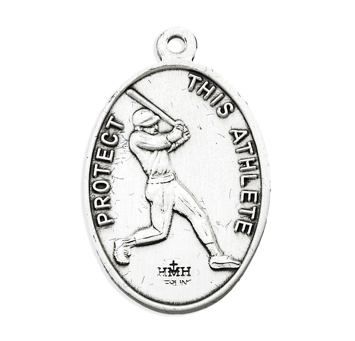 Saint Sebastian Oval Sterling Silver Baseball Male Athlete Medal Pendant with Chain | .925 Silver