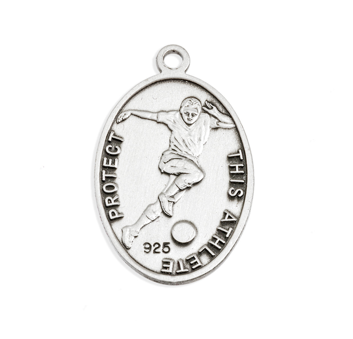 Saint Sebastian Oval Sterling Silver Soccer Male Athlete Medal Pendant with Chain | .925 Silver