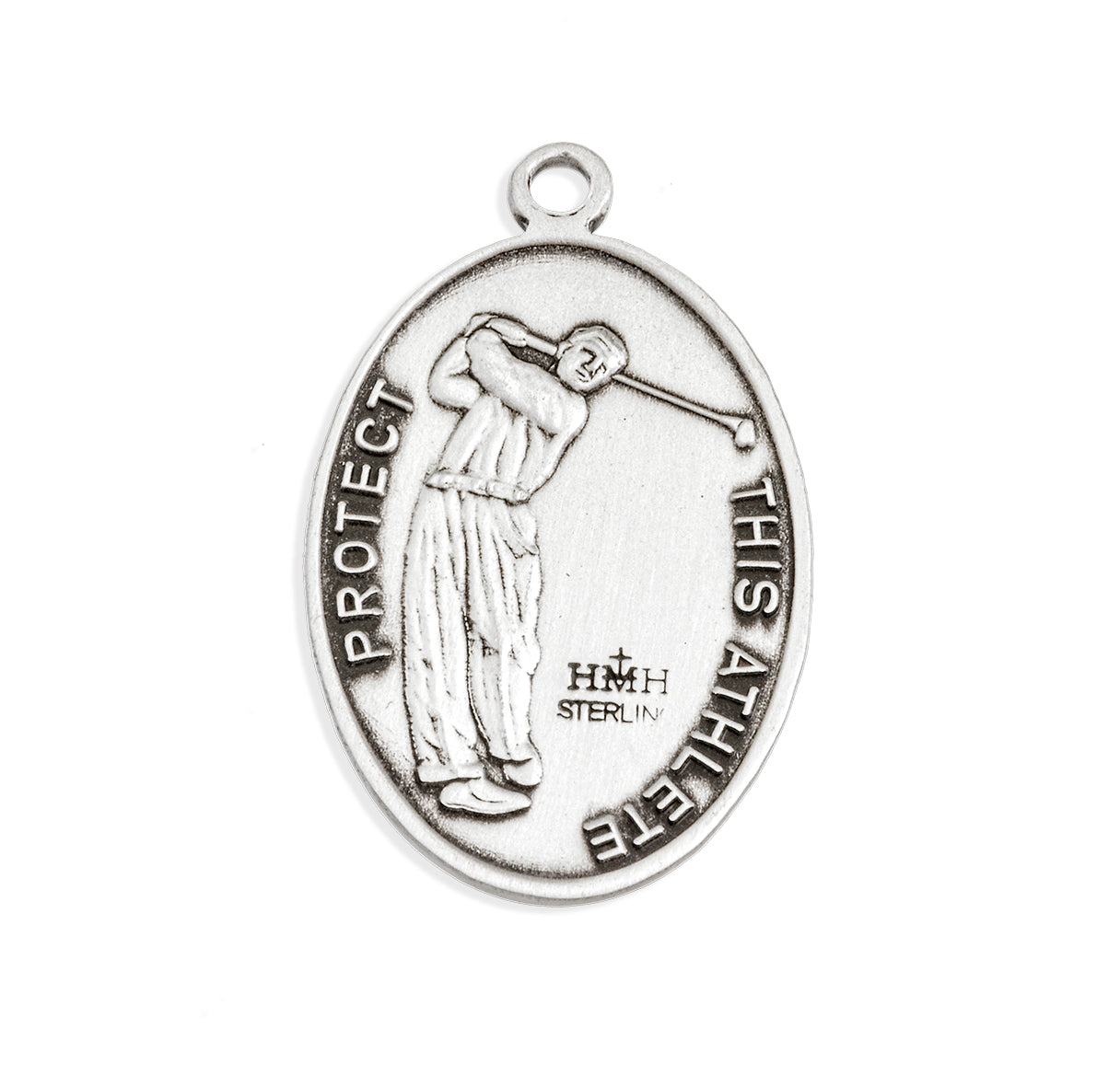 Saint Sebastian Oval Sterling Silver Golf Male Athlete Medal Pendant with Chain | .925 Silver