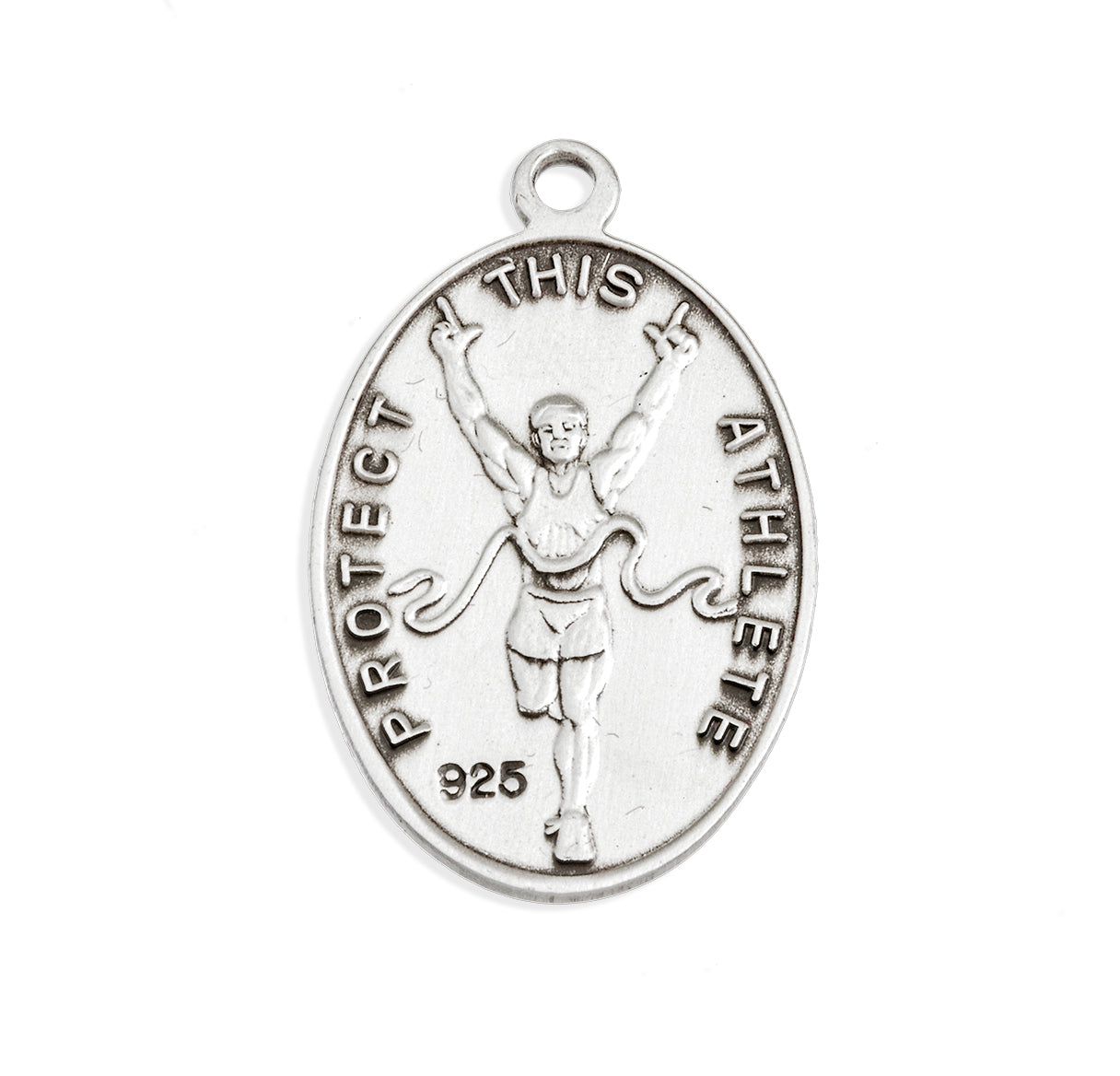 Saint Sebastian Oval Sterling Silver Track Male Athlete Medal Pendant with Chain | .925 Silver