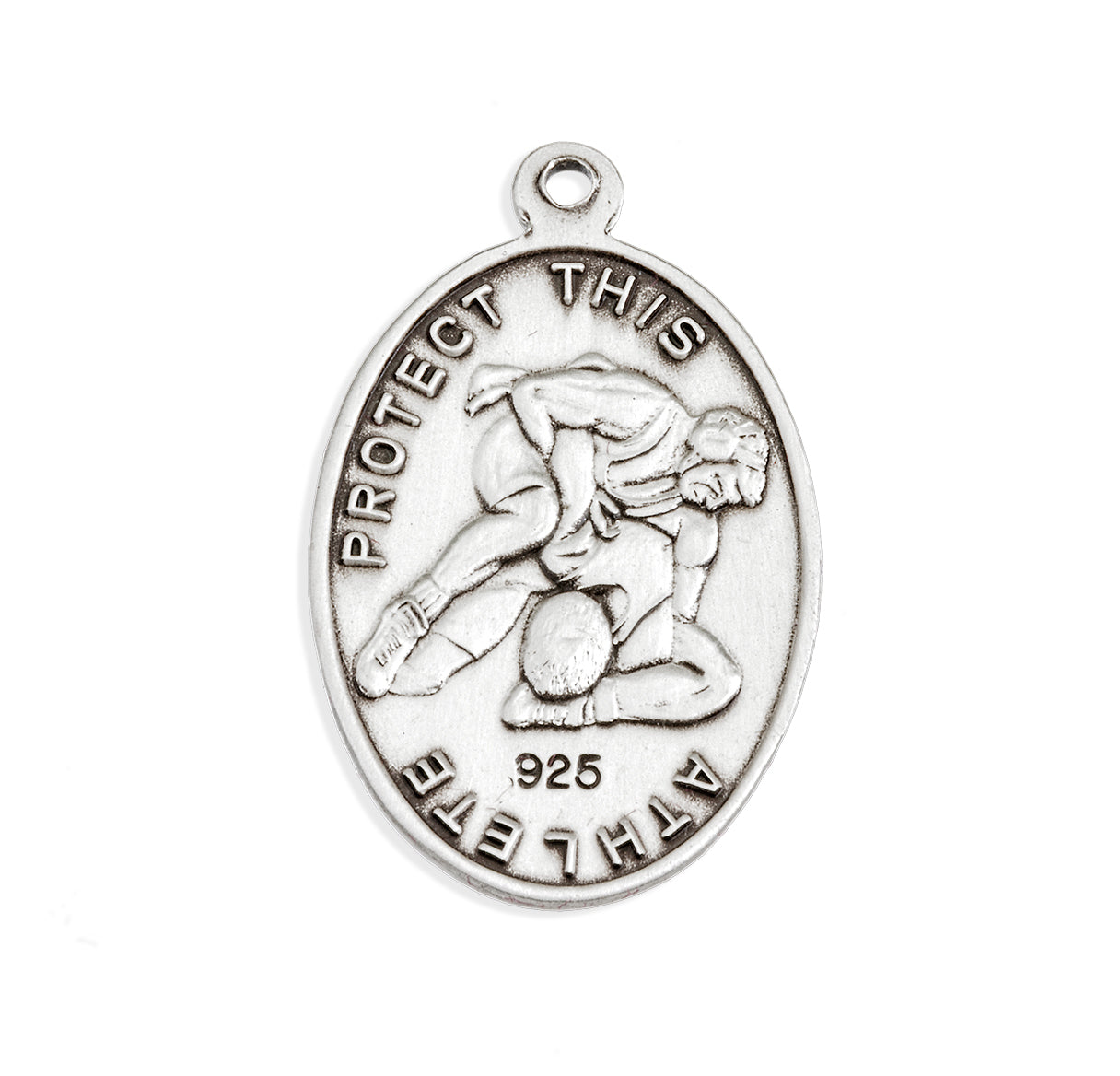 Saint Sebastian Oval Sterling Silver Wrestling Male Athlete Medal Pendant with Chain | .925 Silver