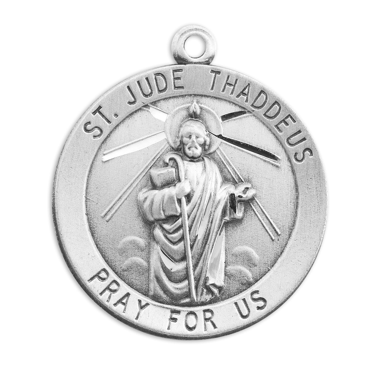 Saint Jude Round Sterling Silver Medal Pendant with Chain | .925 Silver
