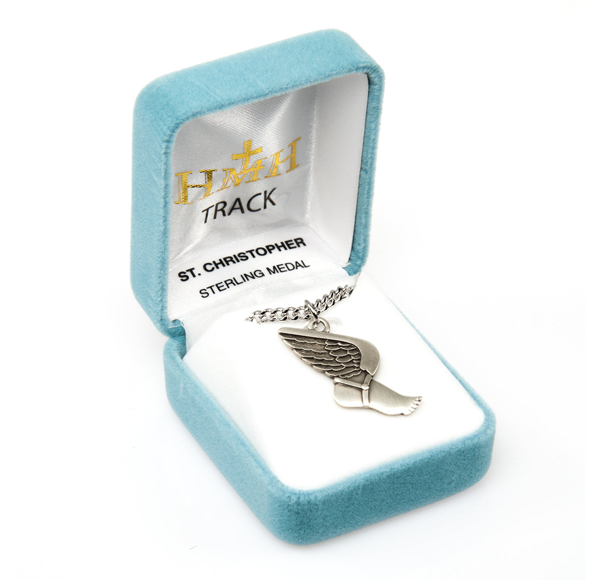 Saint Christopher Sterling Silver Track Athlete Medal Pendant with Chain | .925 Silver