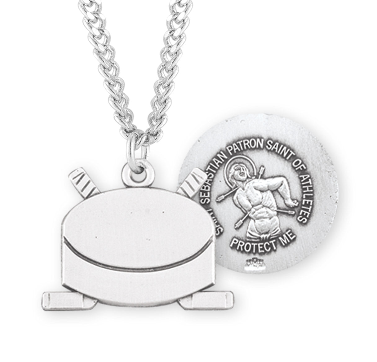 Saint Sebastian Sterling Silver Hockey Athlete Medal Pendant with Chain | .925 Silver