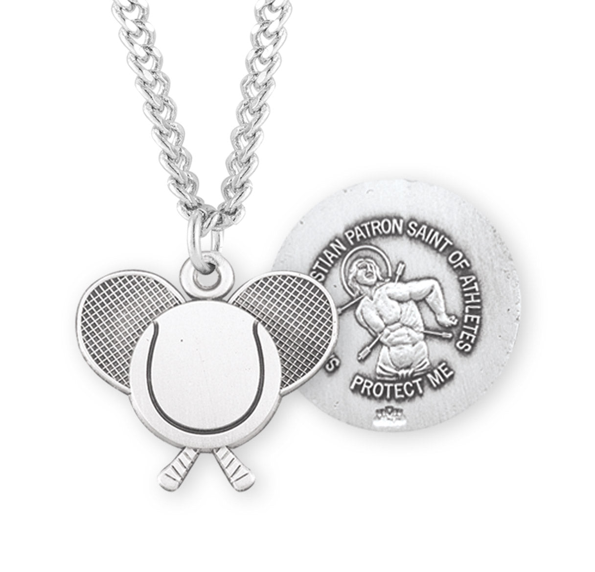 Saint Sebastian Sterling Silver Tennis Athlete Medal Pendant with Chain | .925 Silver