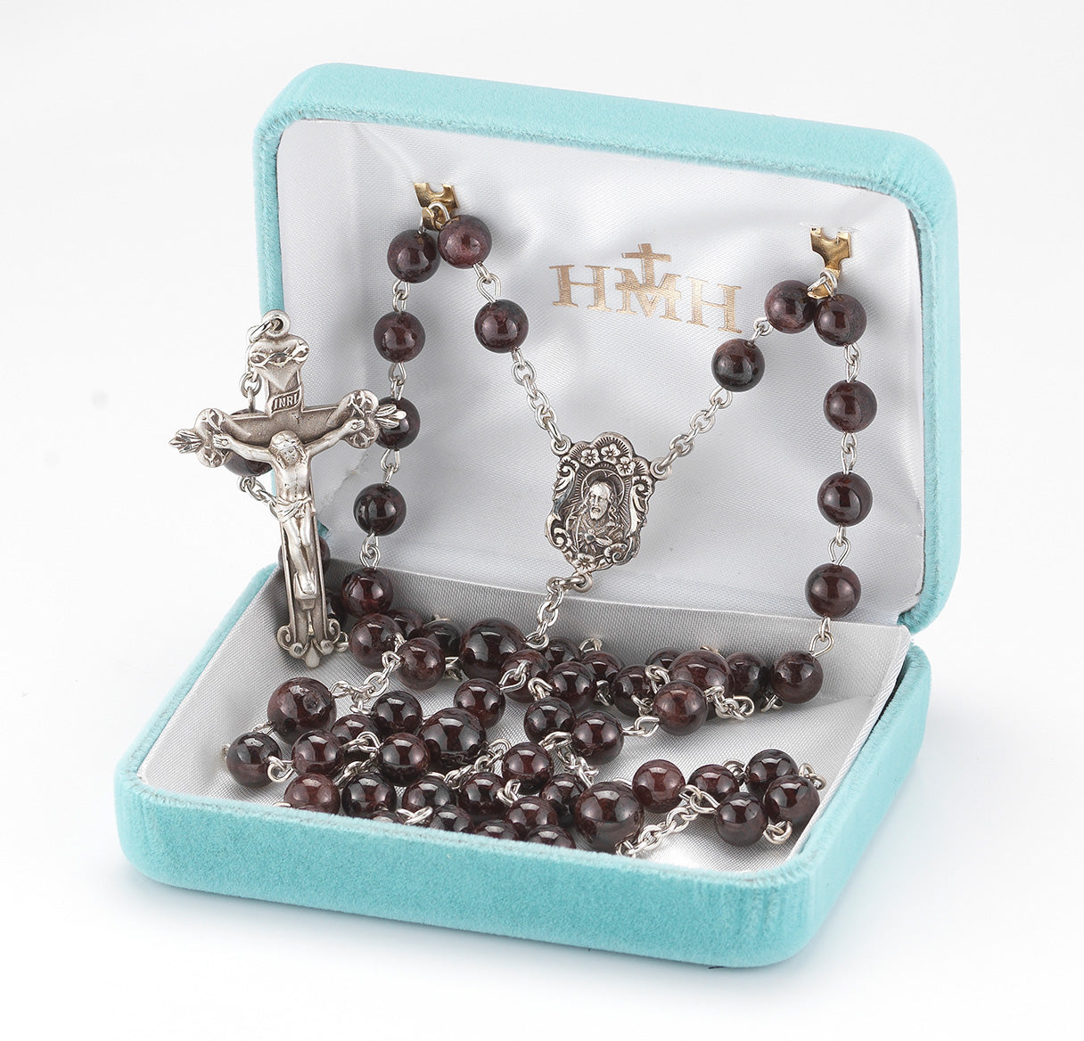 6mm Round Garnet Beads with 8mm Round Garnet O.F. Beads | Catholic Rosary Beads