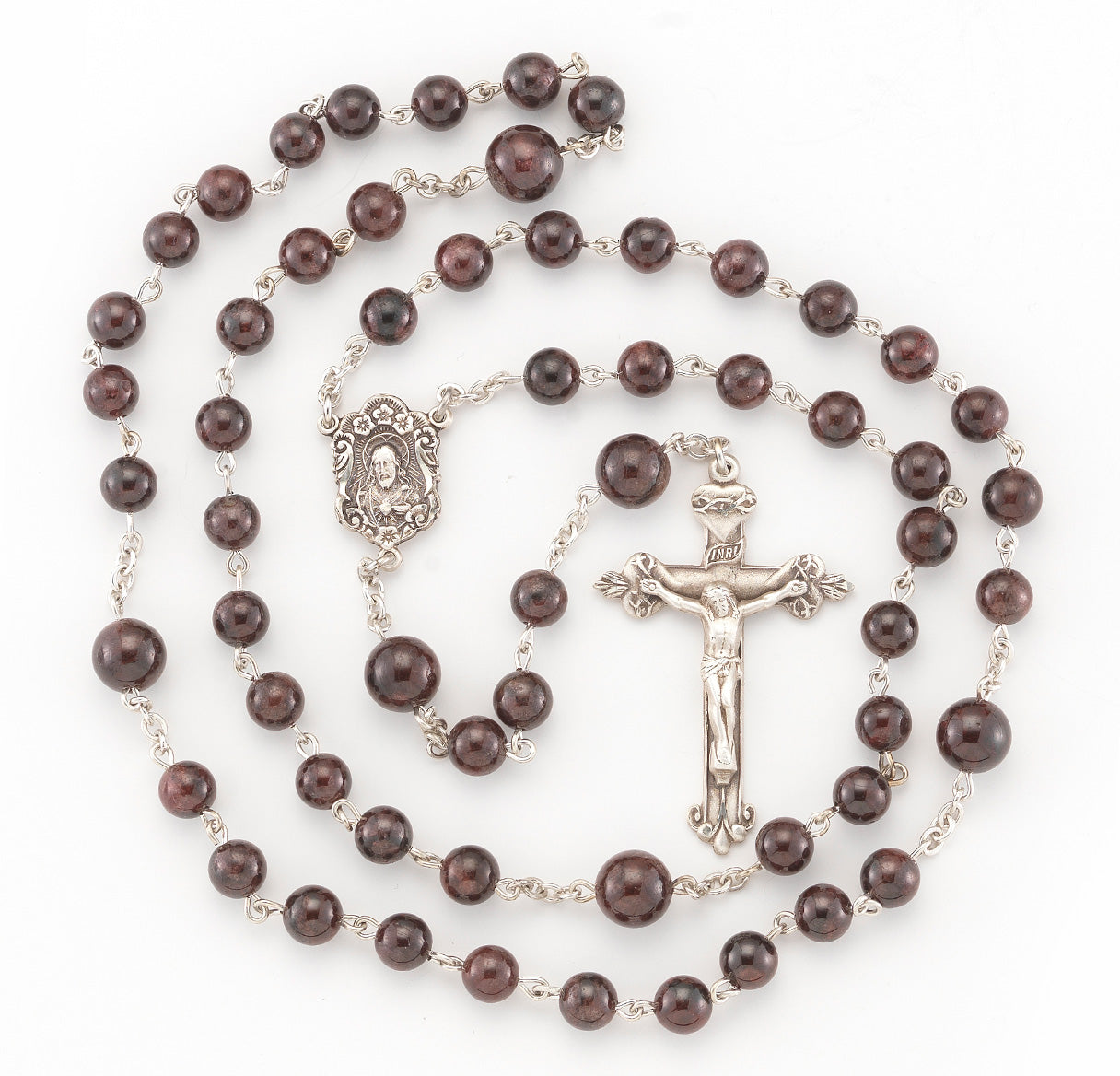 6mm Round Garnet Beads with 8mm Round Garnet O.F. Beads | Catholic Rosary Beads
