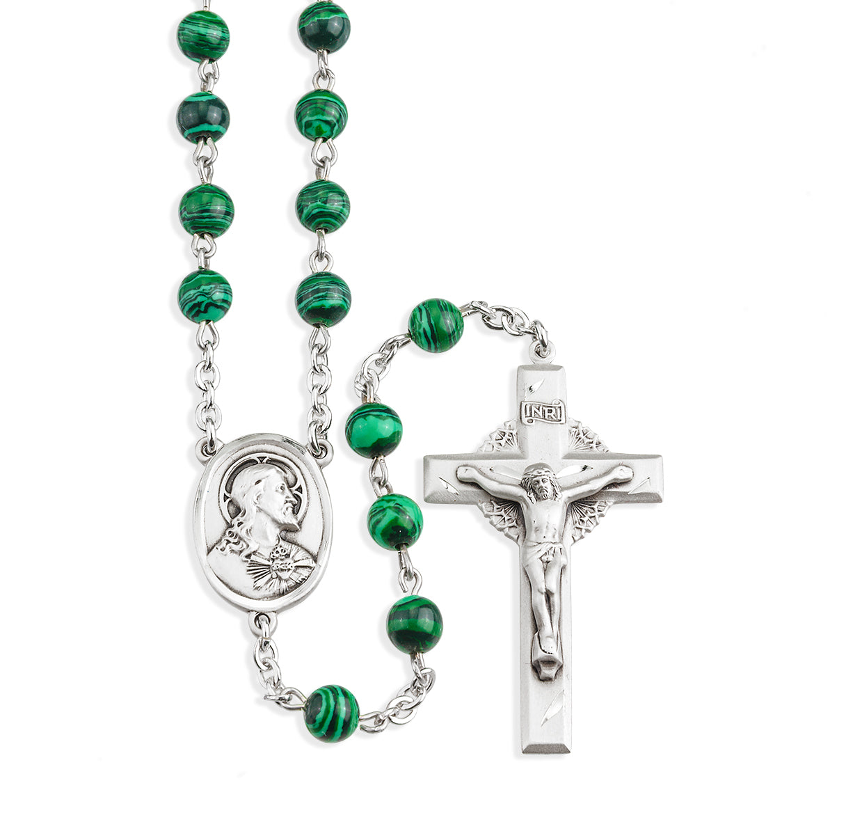 Genuine Malachite Sterling Silver Rosary | .925 Silver