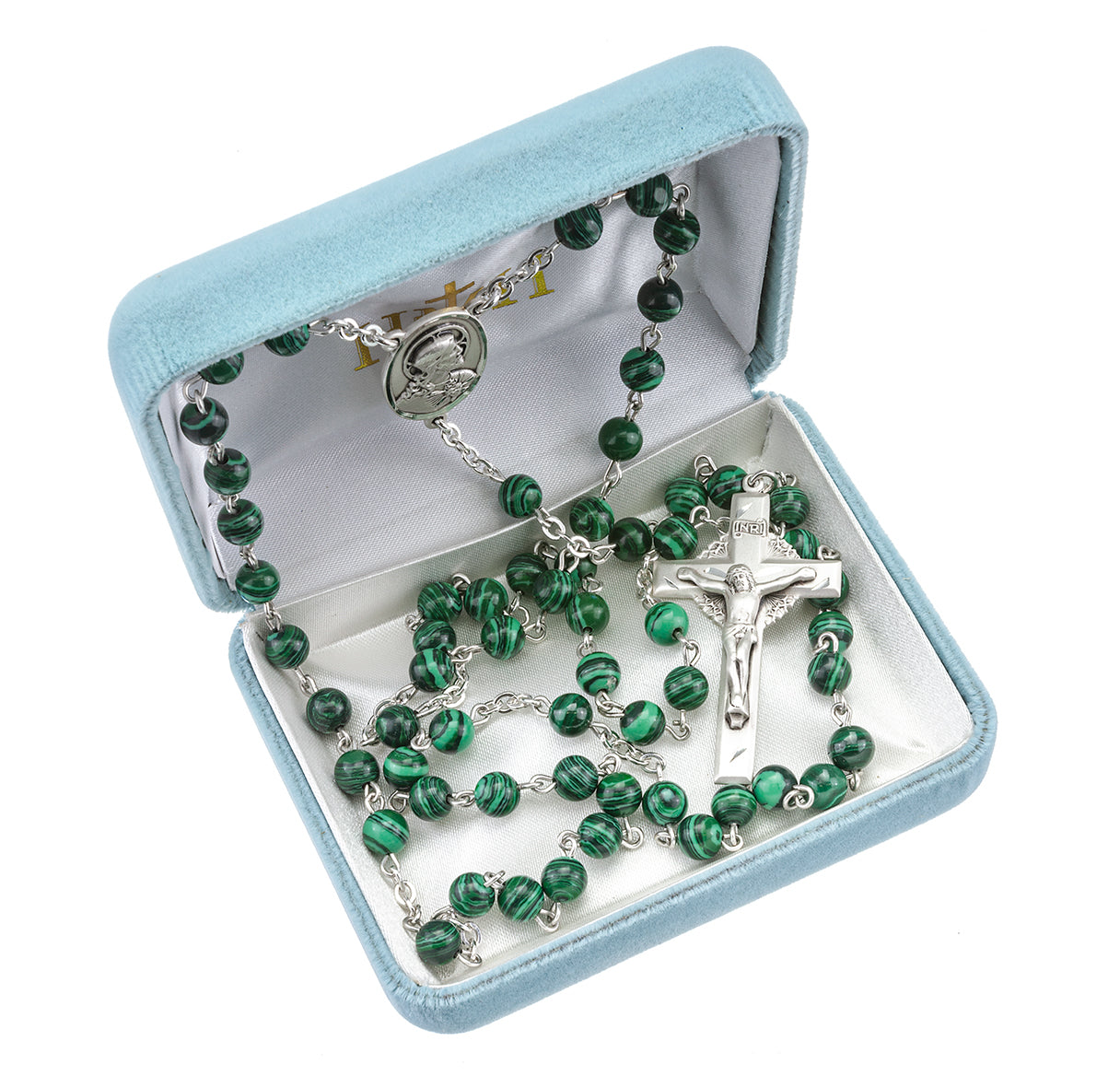Genuine Malachite Sterling Silver Rosary | .925 Silver
