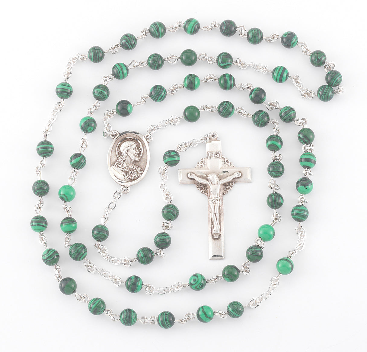 Genuine Malachite Sterling Silver Rosary | .925 Silver