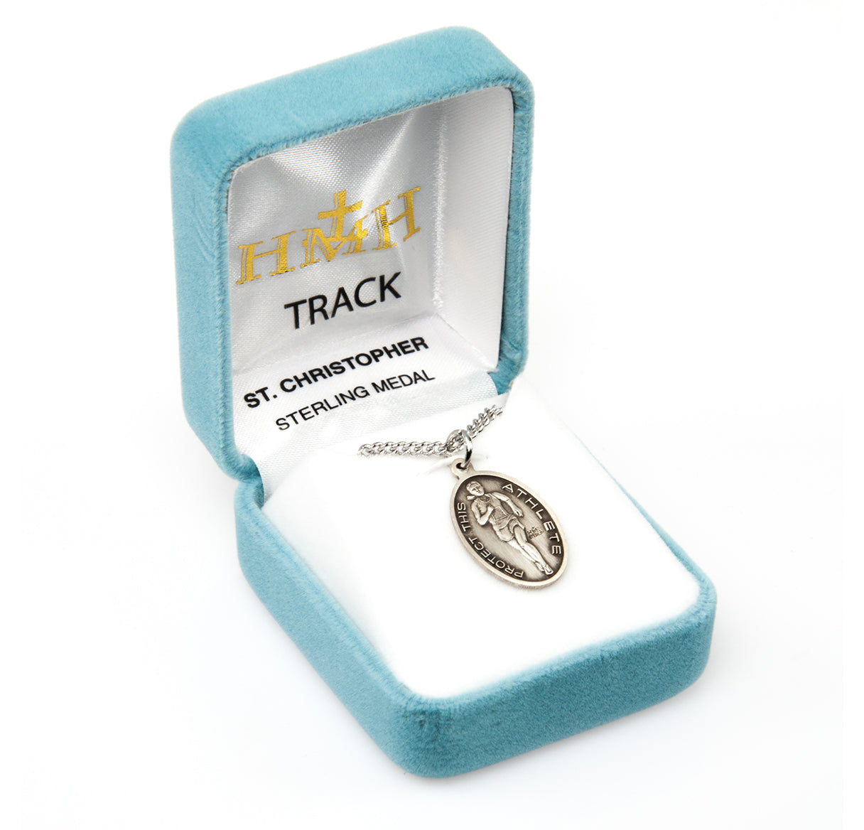 Saint Christopher Oval Sterling Silver Female Track Athlete Medal Pendant with Chain | .925 Silver