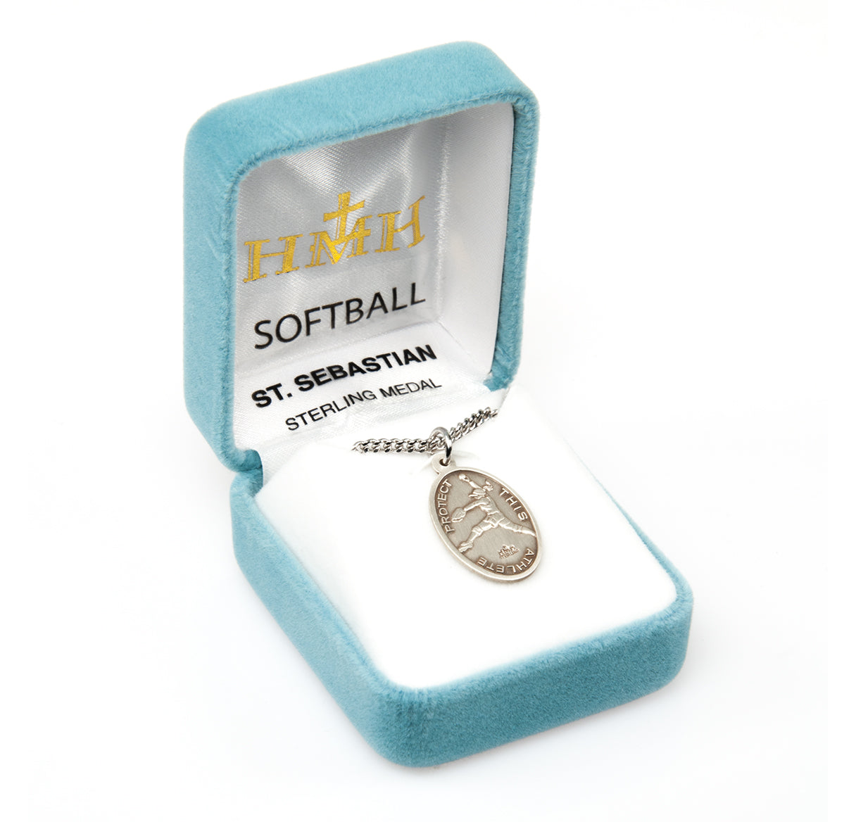 Saint Sebastian Oval Sterling Silver Female Softball Athlete Medal Pendant with Chain | .925 Silver