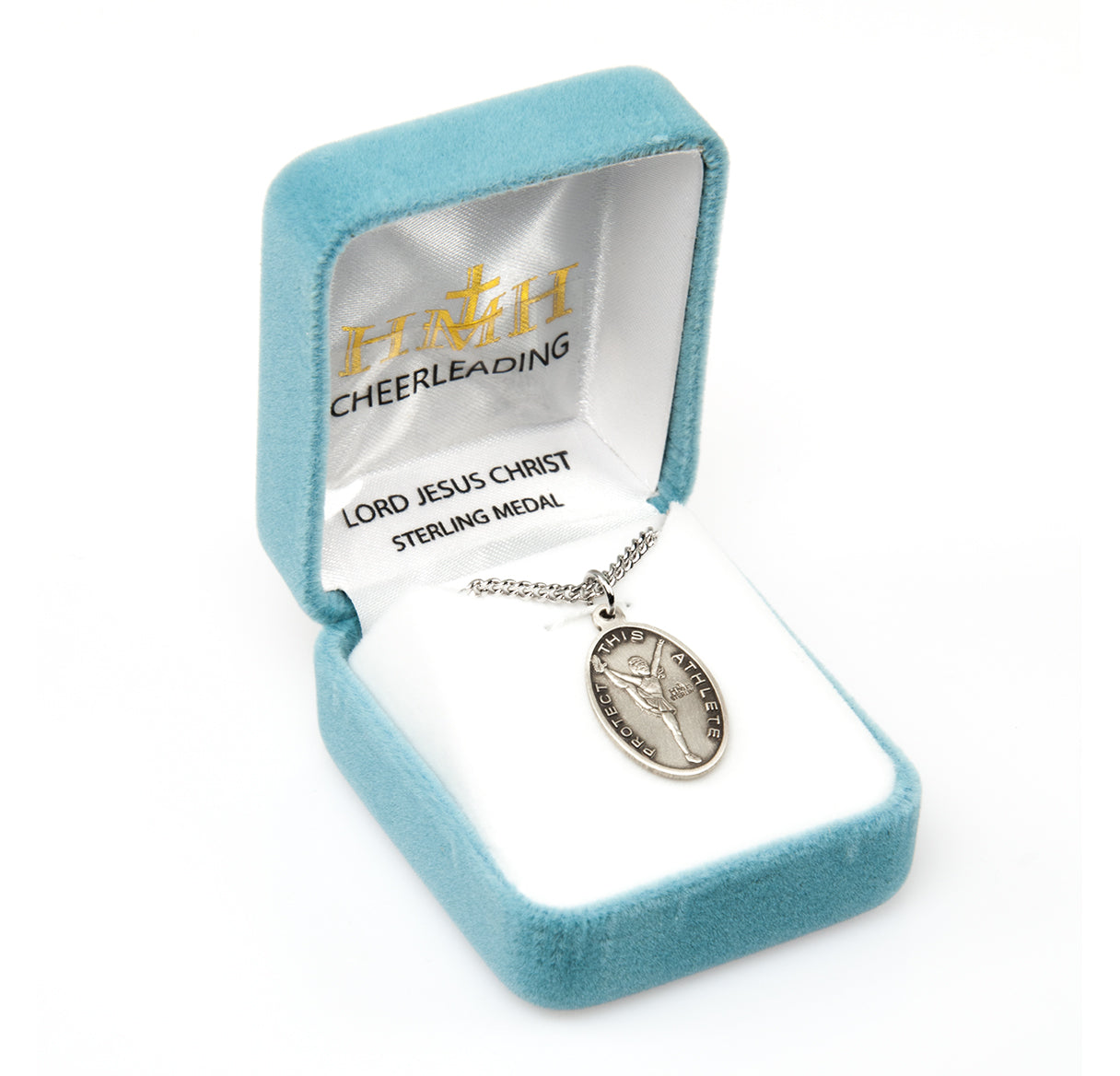 Lord Jesus Christ Oval Sterling Silver Female Cheer Athlete Medal Pendant with Chain | .925 Silver