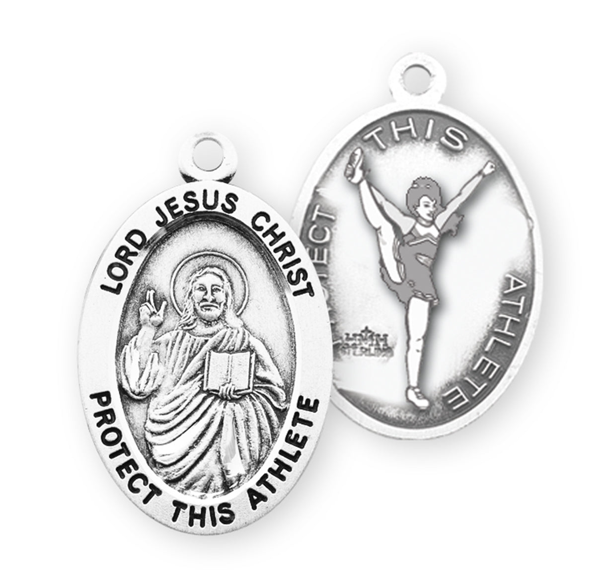 Lord Jesus Christ Oval Sterling Silver Female Cheer Athlete Medal Pendant with Chain | .925 Silver