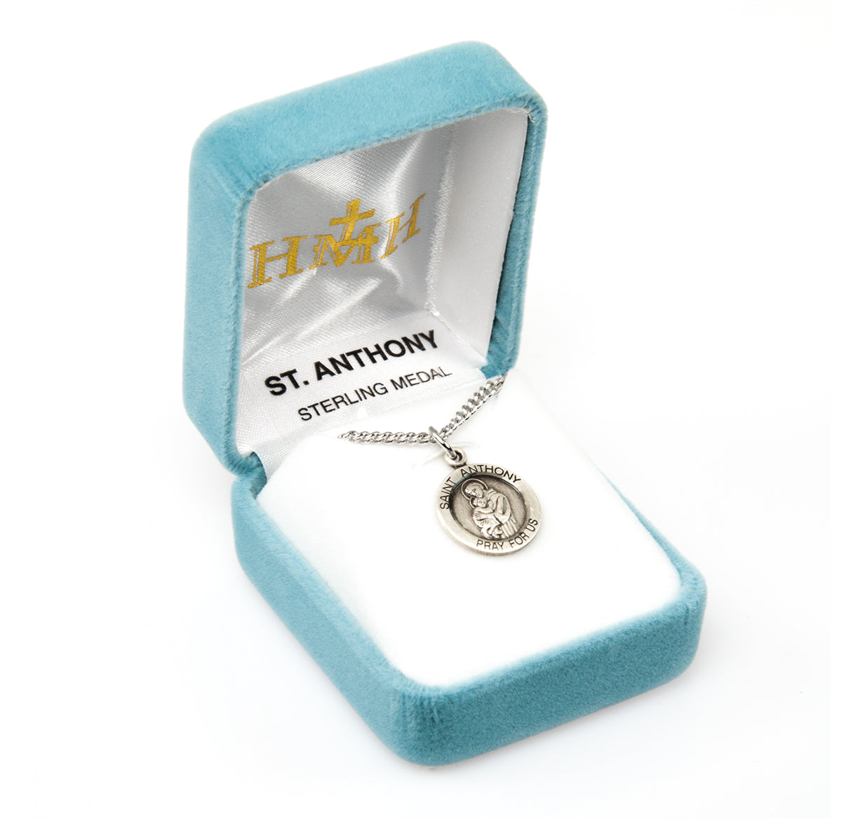 Patron Saint Anthony Round Sterling Silver Medal Pendant with Chain | .925 Silver