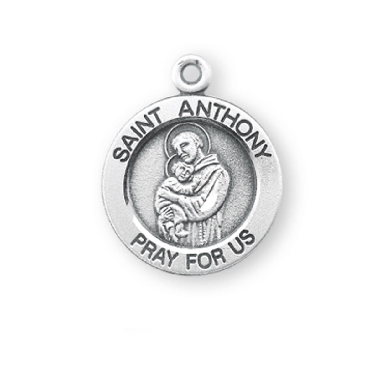 Patron Saint Anthony Round Sterling Silver Medal Pendant with Chain | .925 Silver
