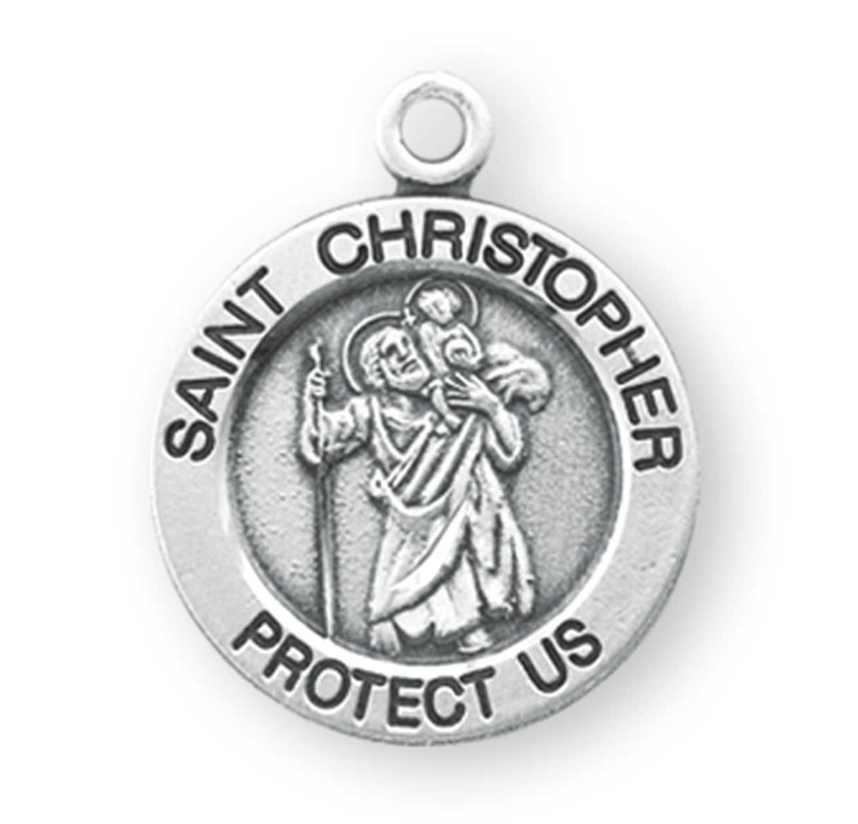 Patron Saint Christopher Round Sterling Silver Medal Pendant with Chain | .925 Silver