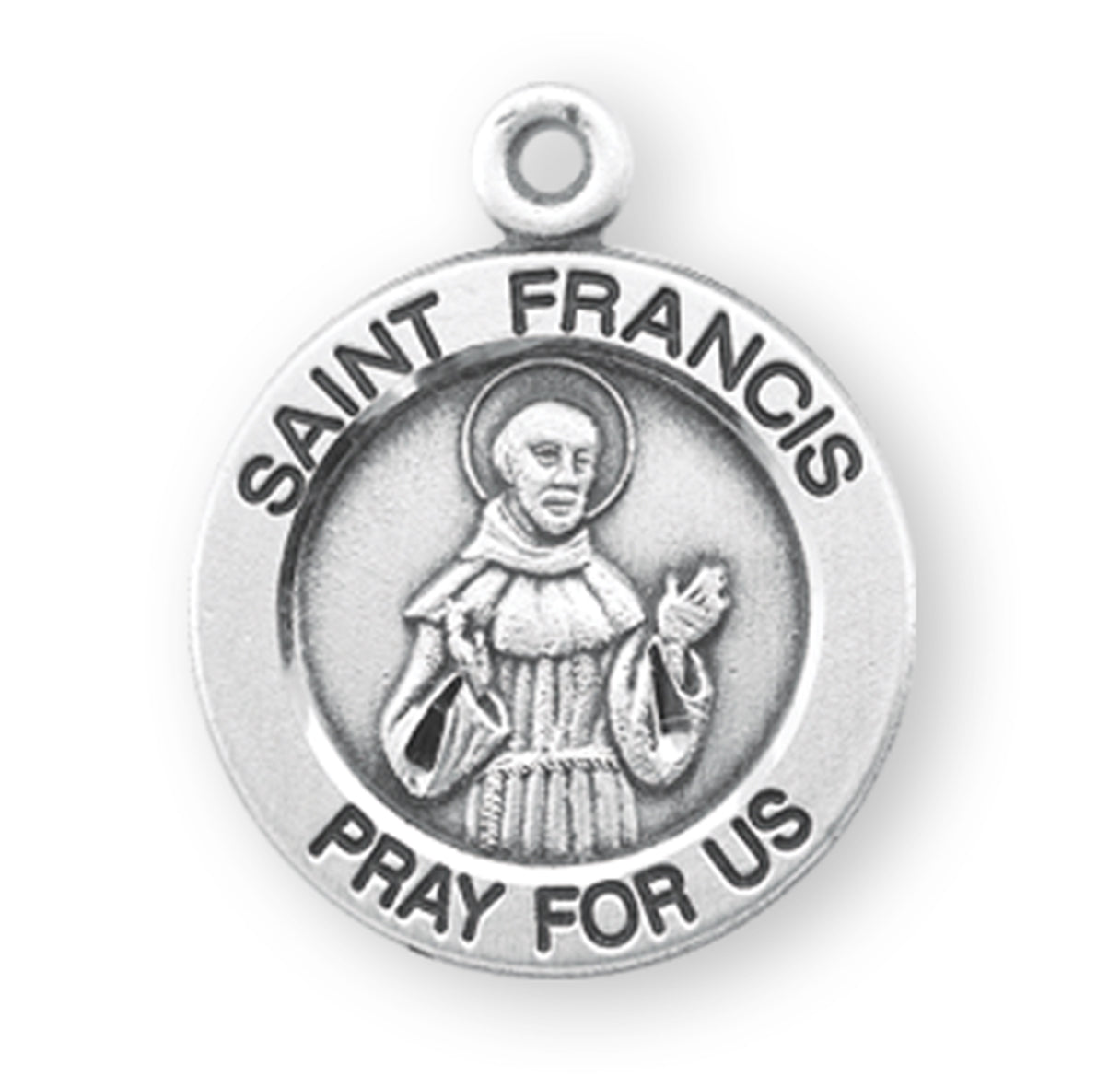 Patron Saint Francis of Assisi Round Sterling Silver Medal Pendant with Chain | .925 Silver