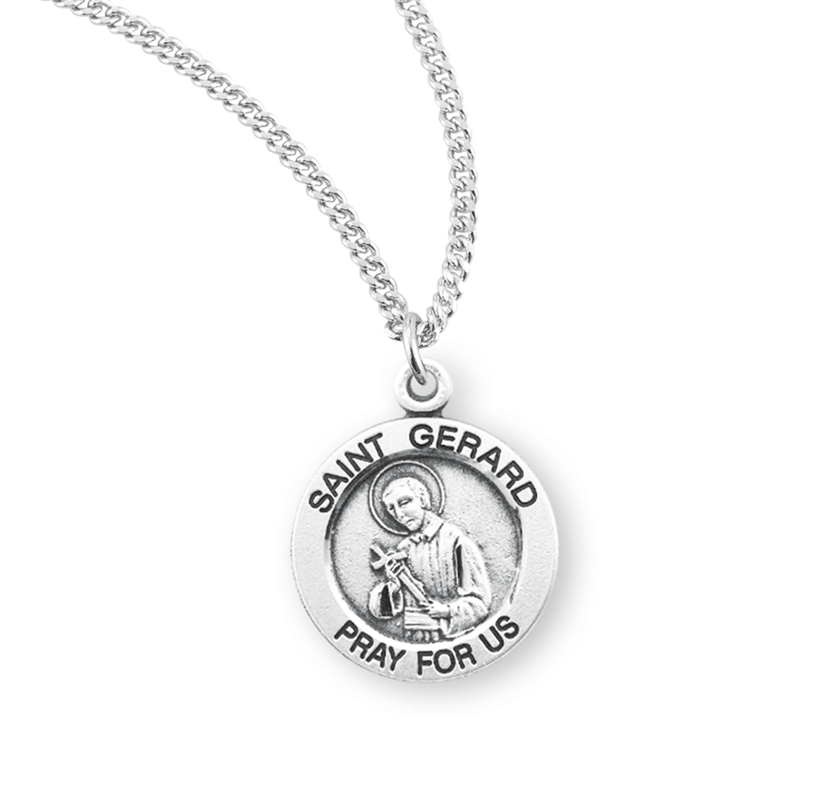 Patron Saint Gerard Round Sterling Silver Medal Pendant with Chain | .925 Silver