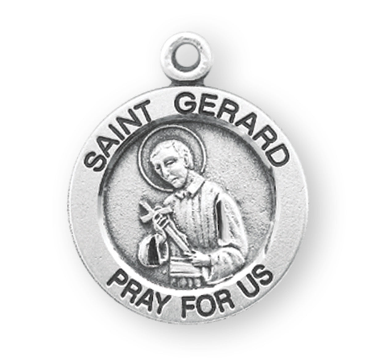 Patron Saint Gerard Round Sterling Silver Medal Pendant with Chain | .925 Silver