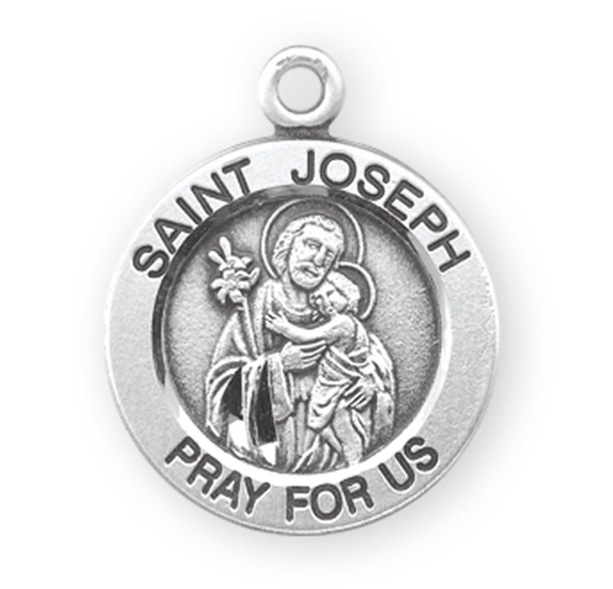 Patron Saint Joseph Round Sterling Silver Medal Pendant with Chain | .925 Silver