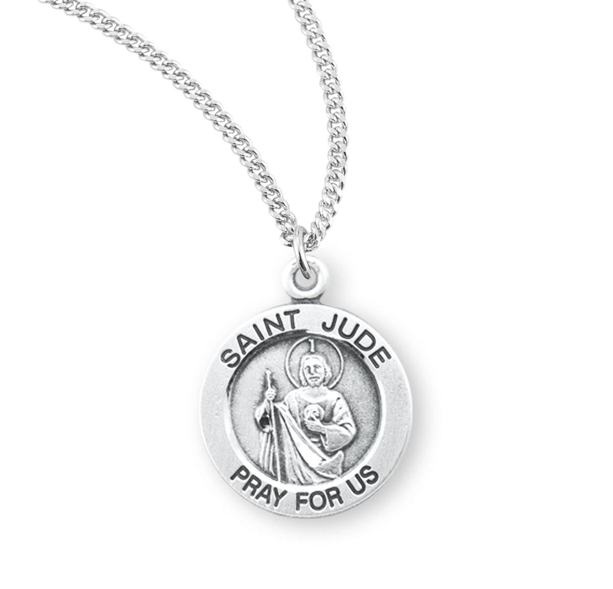 Patron Saint Jude Round Sterling Silver Medal Pendant with Chain | .925 Silver