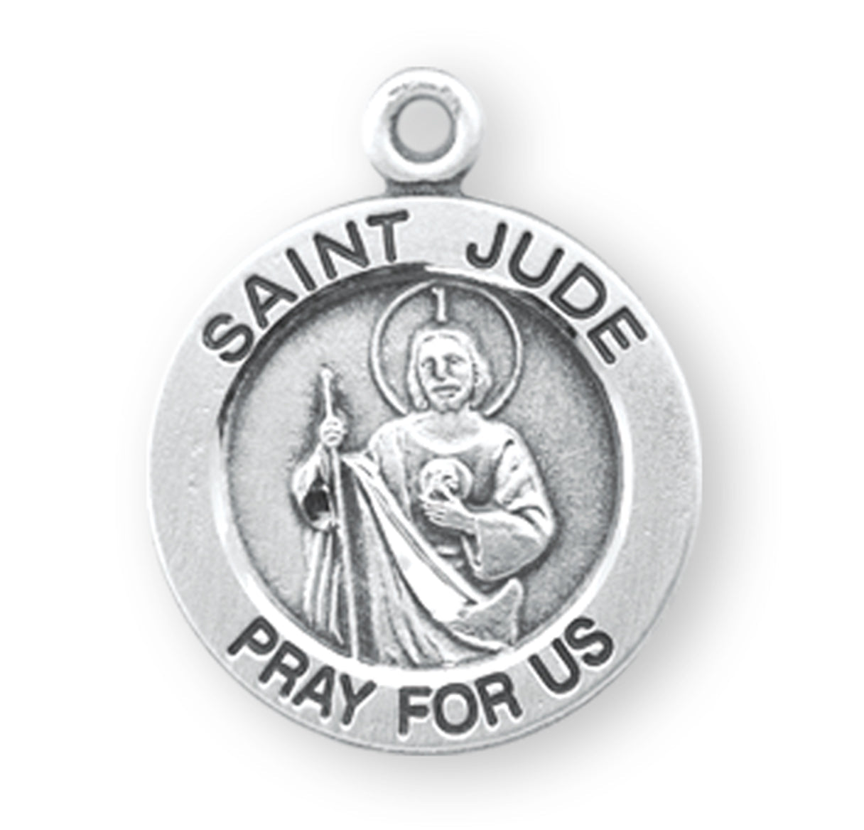 Patron Saint Jude Round Sterling Silver Medal Pendant with Chain | .925 Silver