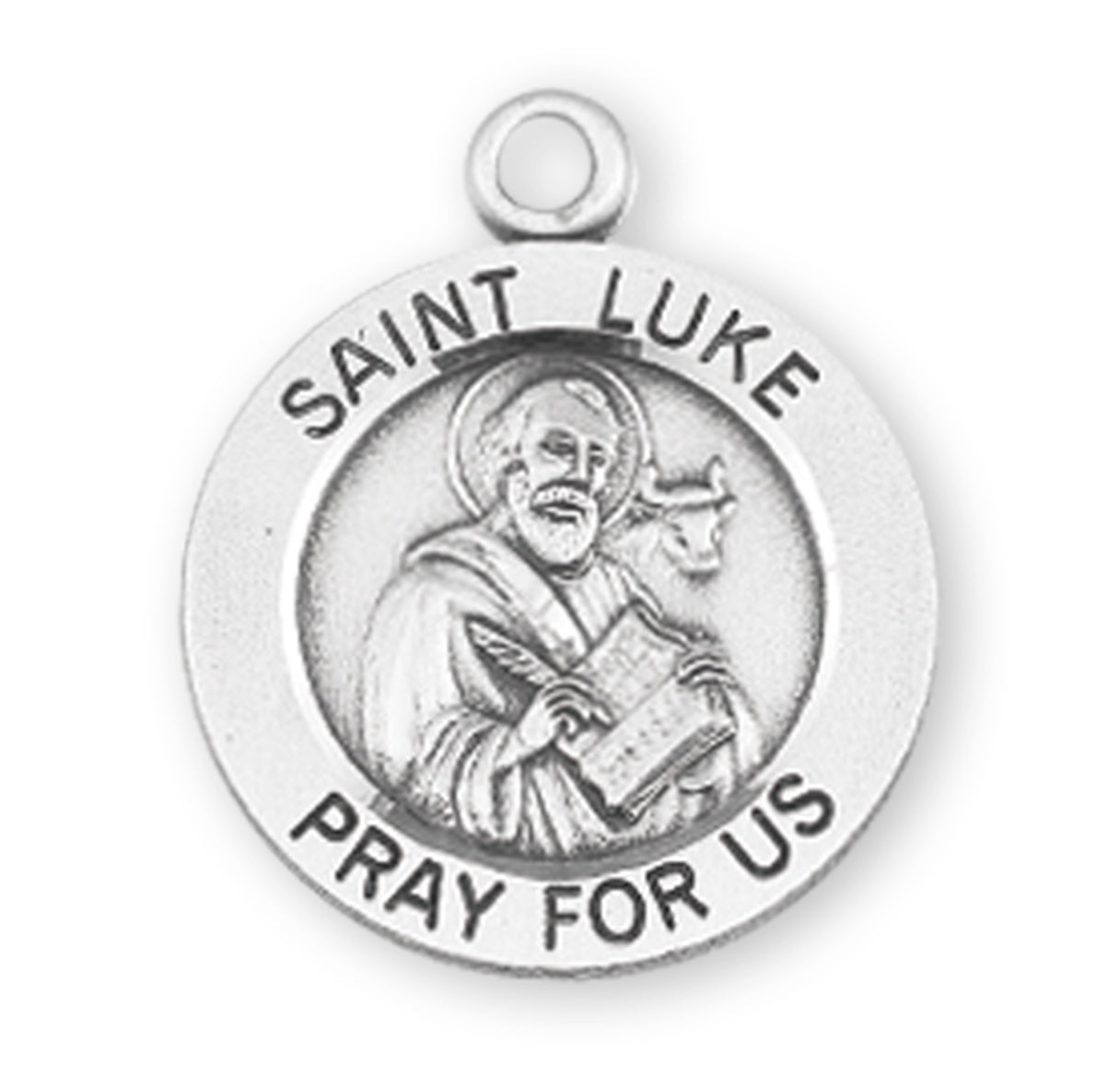 Patron Saint Luke Round Sterling Silver Medal Pendant with Chain | .925 Silver