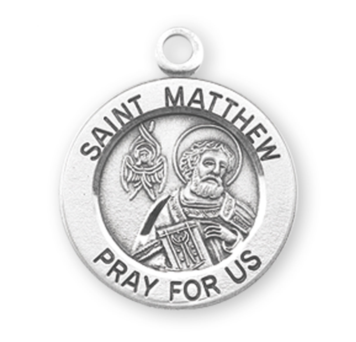 Patron Saint Matthew Round Sterling Silver Medal Pendant with Chain | .925 Silver