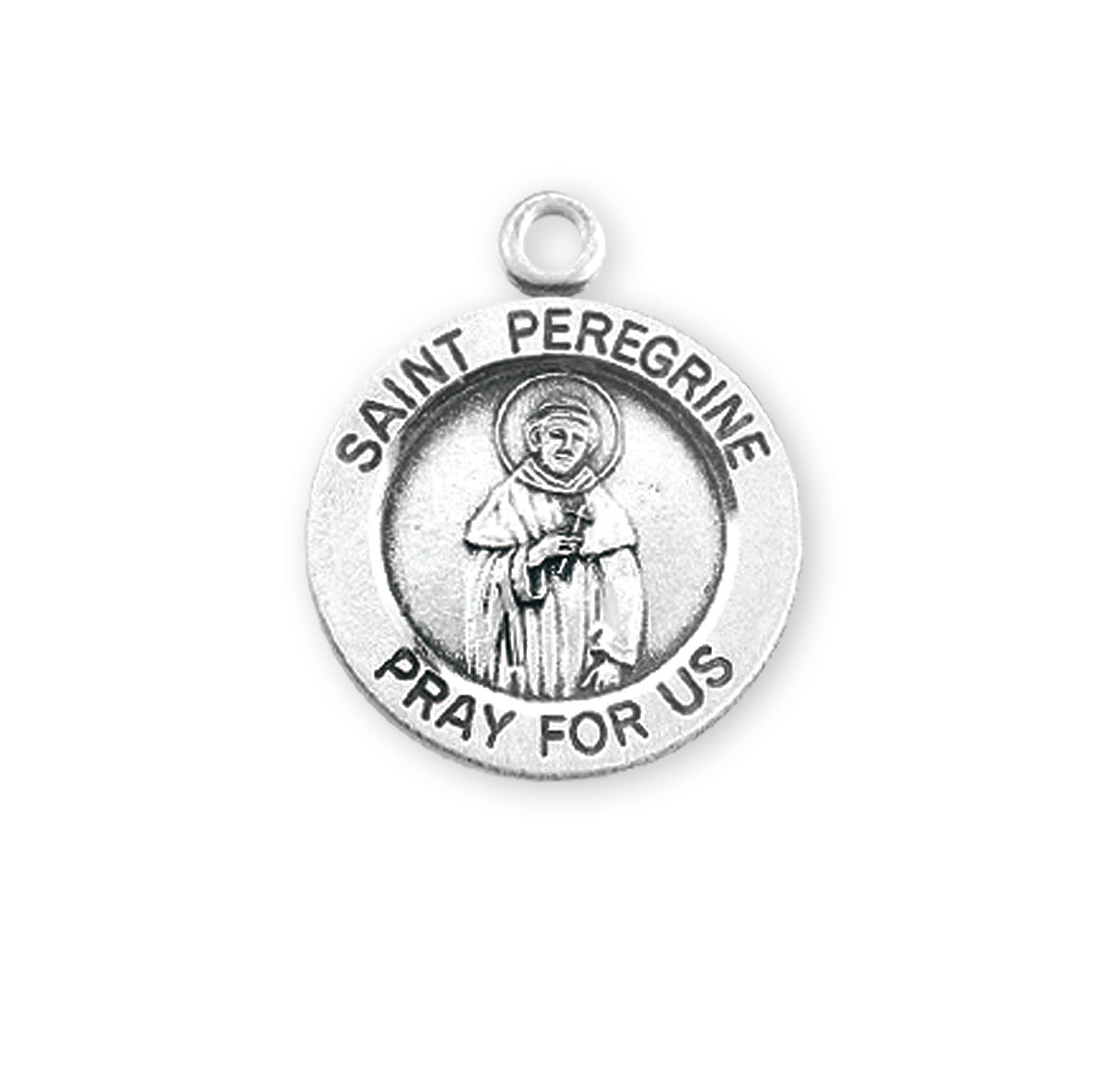 Patron Saint Peregrine Round Sterling Silver Medal Pendant with Chain | .925 Silver