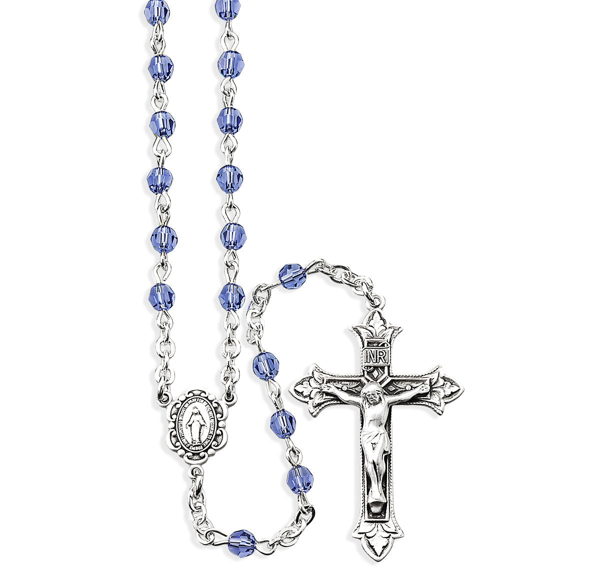 Sterling Silver Rosary Handmade with finest Austrian Tanzanite Crystal Faceted Beads by HMH | .925 Silver