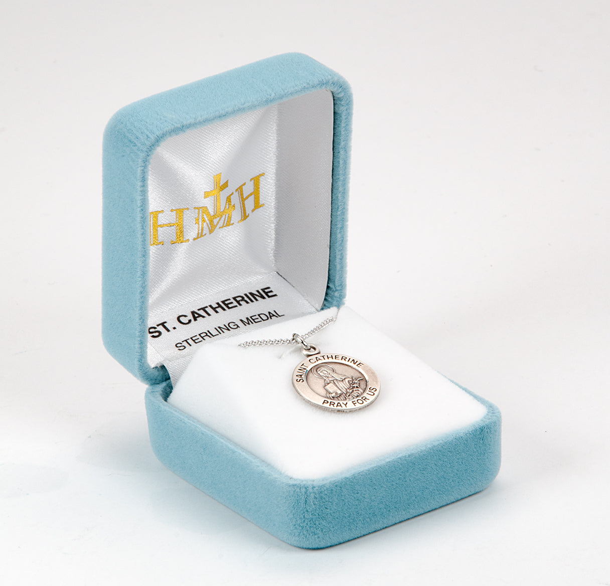 Patron Saint Catherine Round Sterling Silver Medal Pendant with Chain | .925 Silver