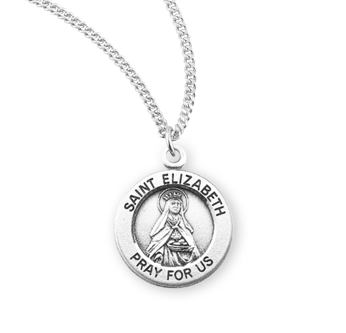 Patron Saint Elizabeth Round Sterling Silver Medal Pendant with Chain | .925 Silver