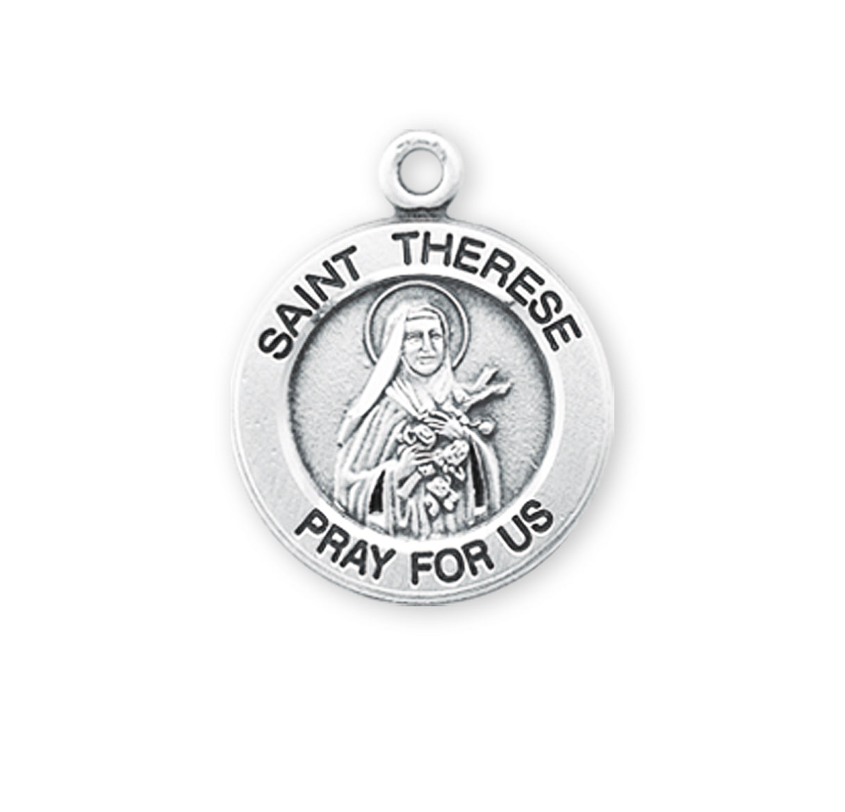 Saint Therese of Lisieux Round Sterling Silver Medal Pendant with Chain | .925 Silver