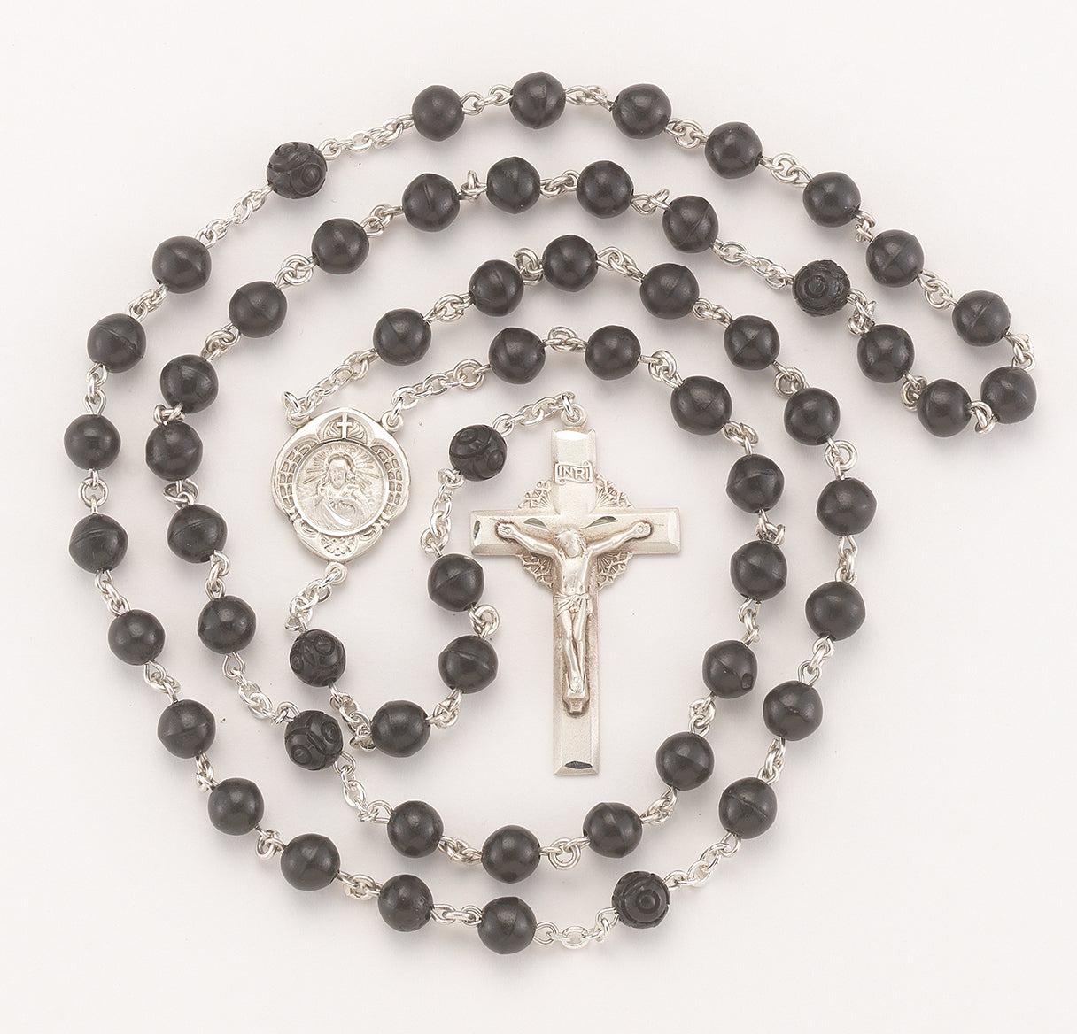7mm Genuine Black Round Cocoa Bead Sterling Silver Rosary | .925 Silver