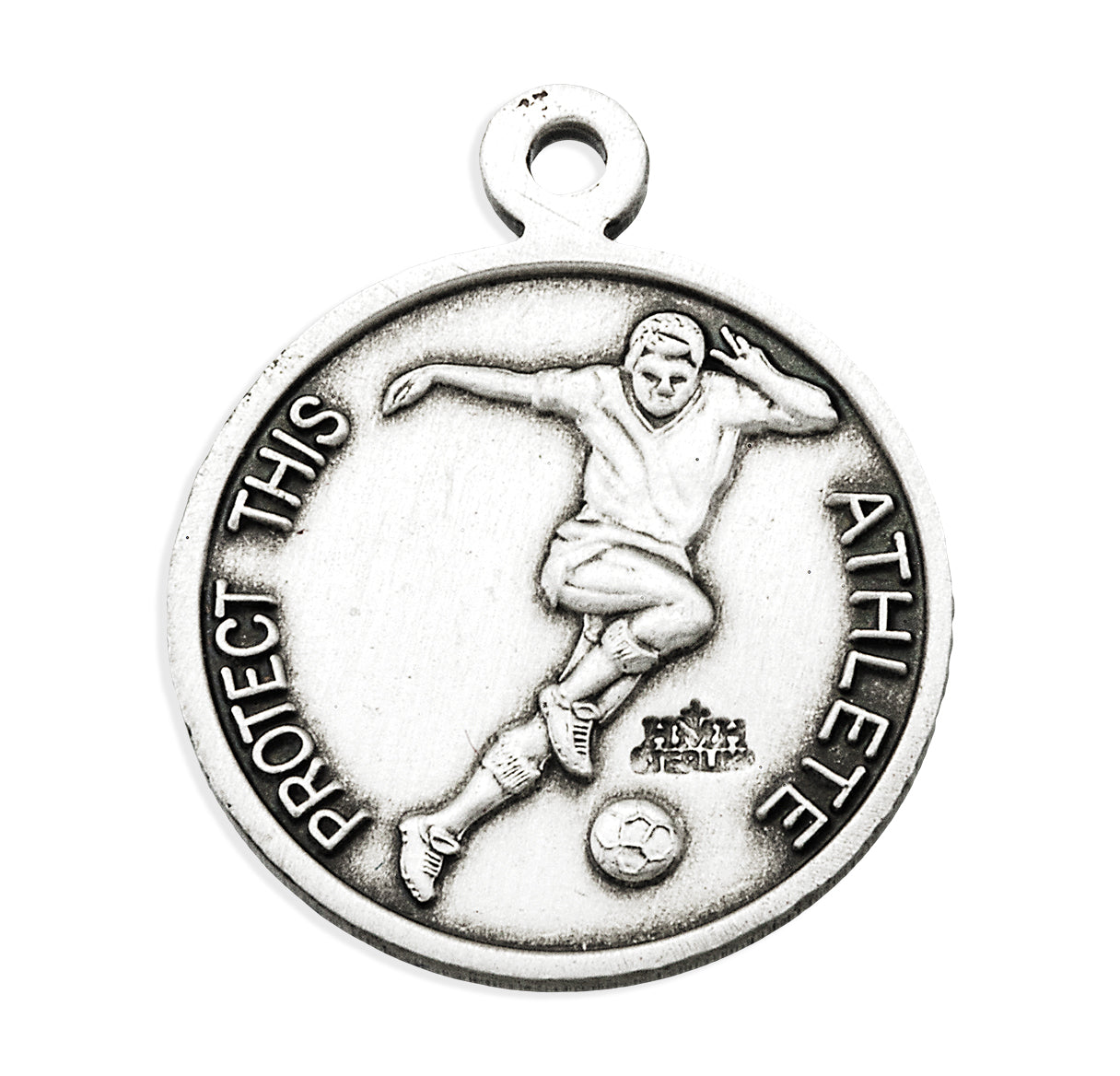 Saint Christopher Round Sterling Silver Soccer Male Athlete Medal Pendant with Chain | .925 Silver