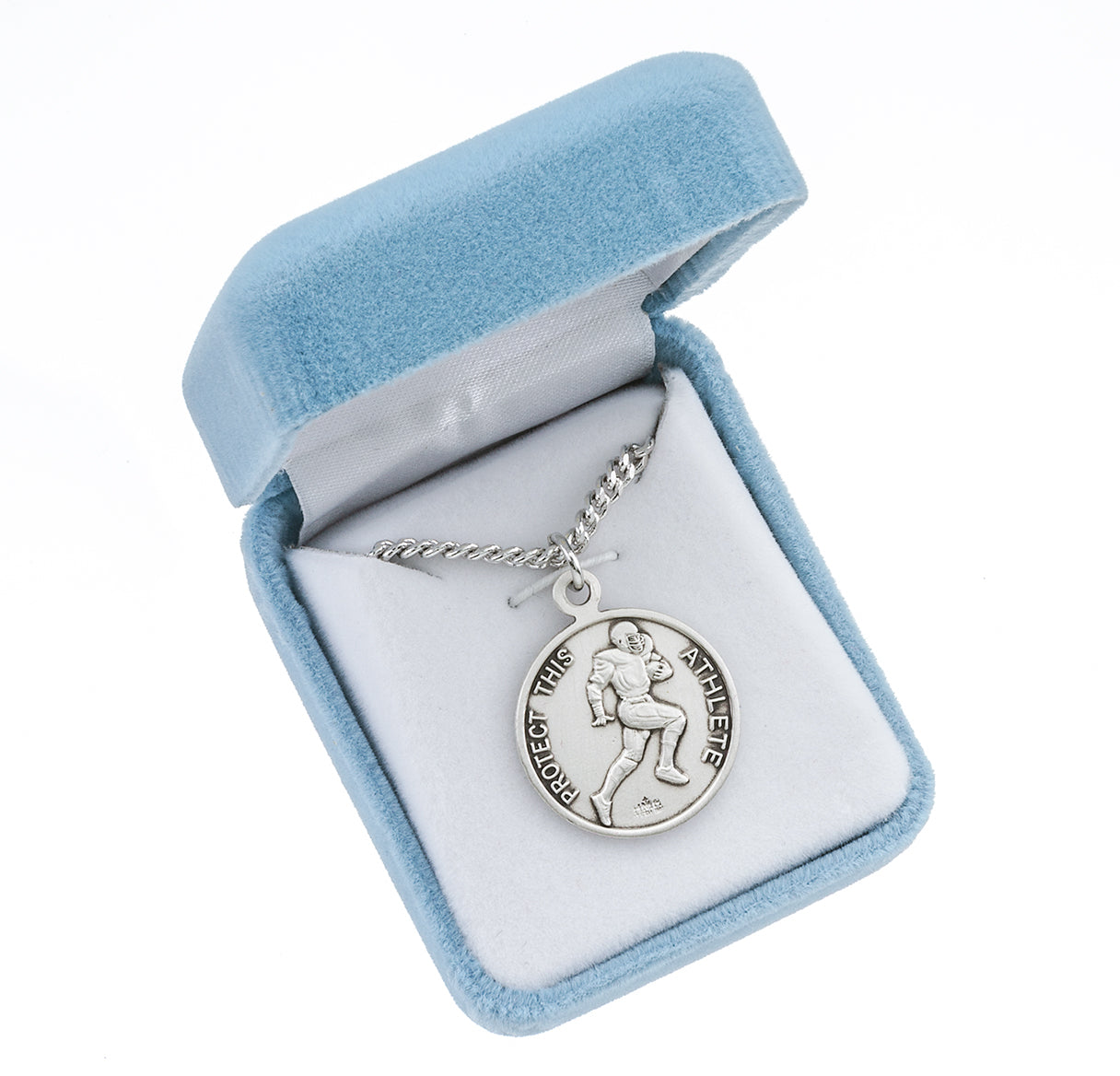 Saint Sebastian Round Sterling Silver Football Male Athlete Medal Pendant with Chain | .925 Silver