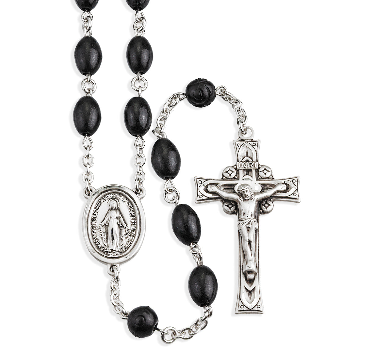 7x9mm Black Oval Genuine Natural Cocoa Beads, Carved O.F. Beads | Catholic Rosary Beads