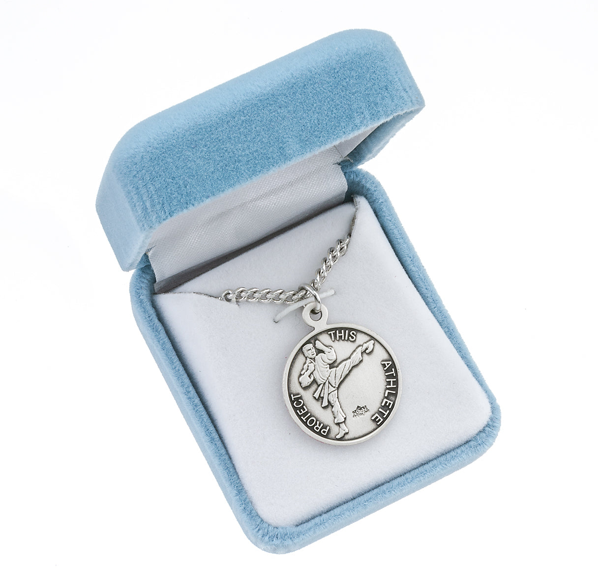 Saint Sebastian Round Sterling Silver Martial Arts Male Athlete Medal Pendant with Chain | .925 Silver