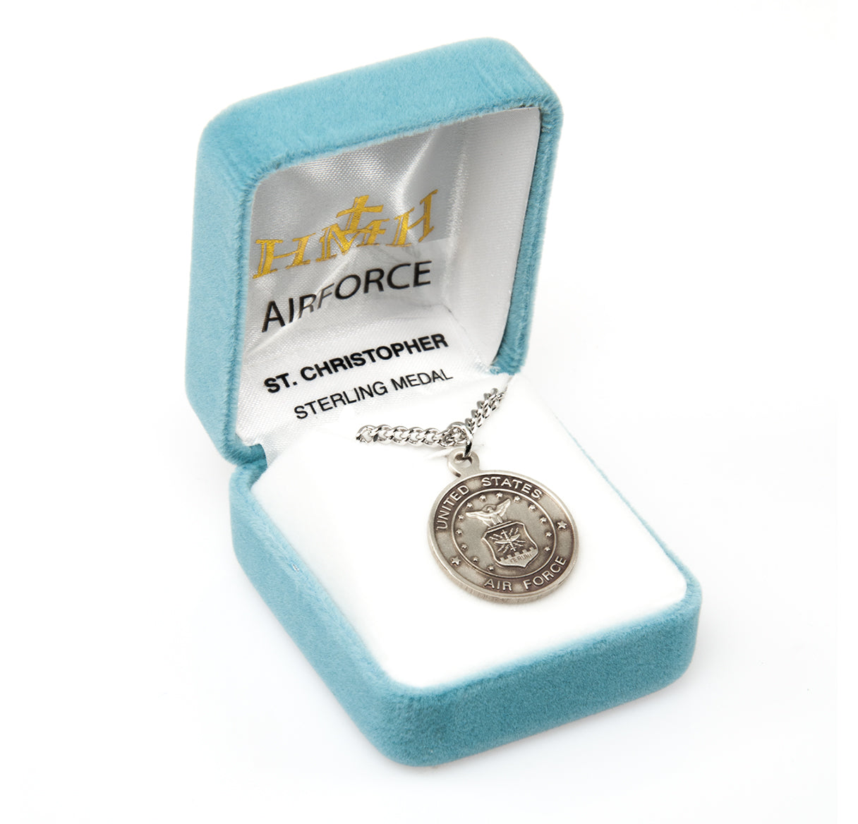 Sterling Silver Air Force Medal with St. Christopher on Reverse Side Necklace | .925 Silver