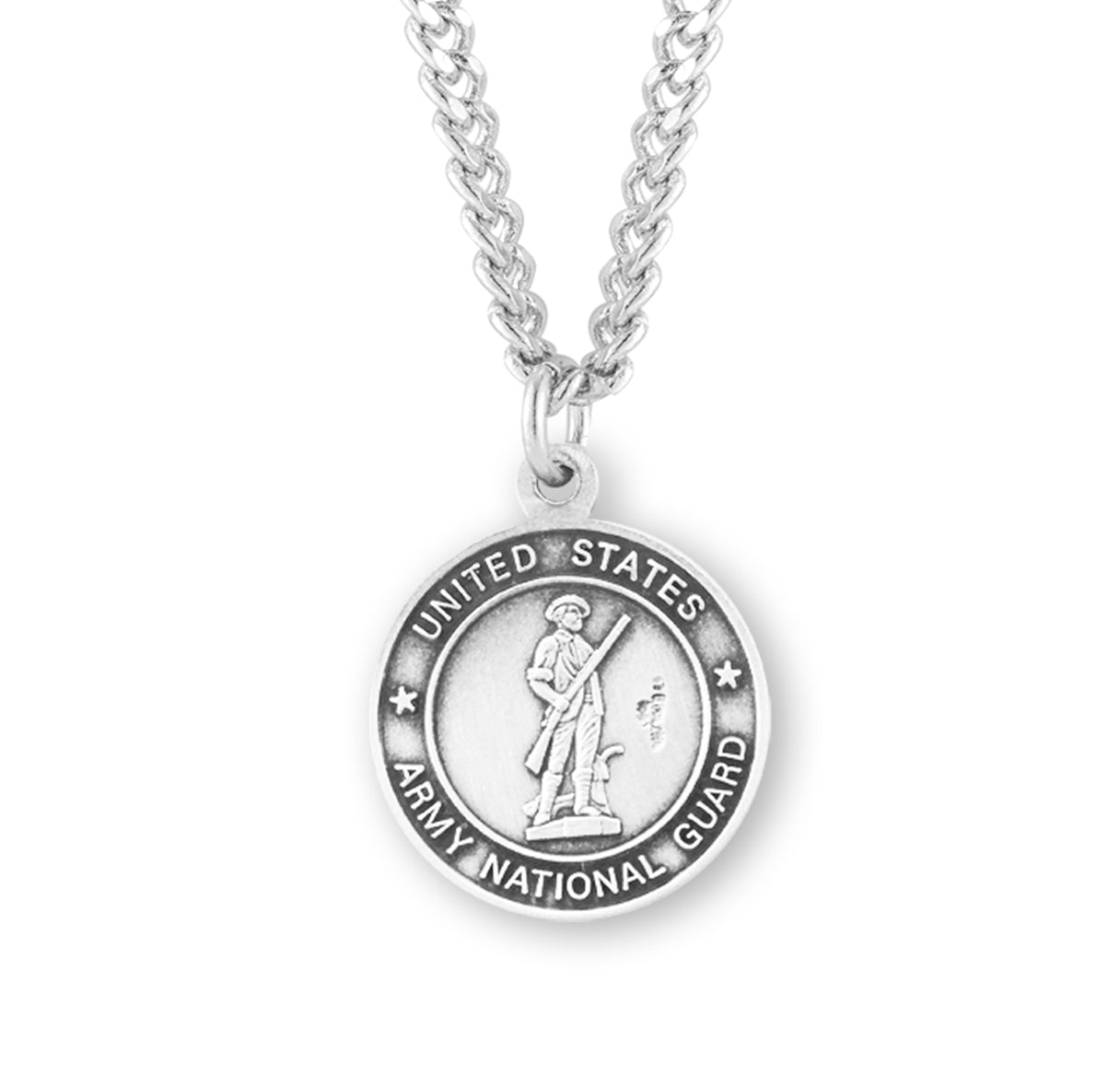 Sterling Silver Army National Guard Medal with St. Christopher on Reverse Side Necklace | .925 Silver