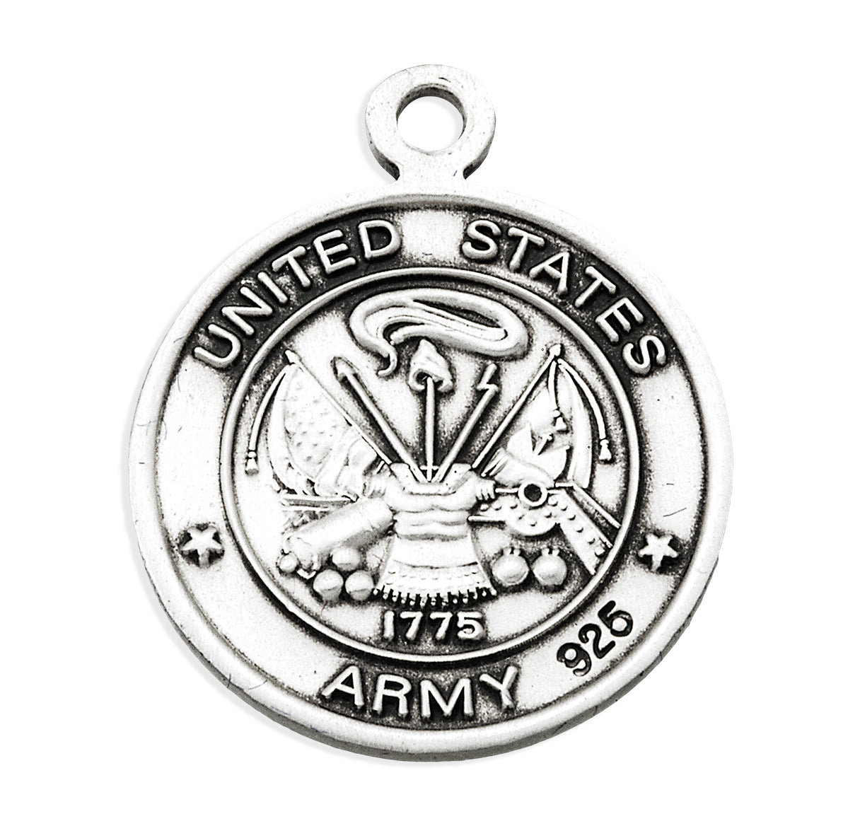 Sterling Silver Army Medal with St. Michael on Reverse Side Necklace | .925 Silver