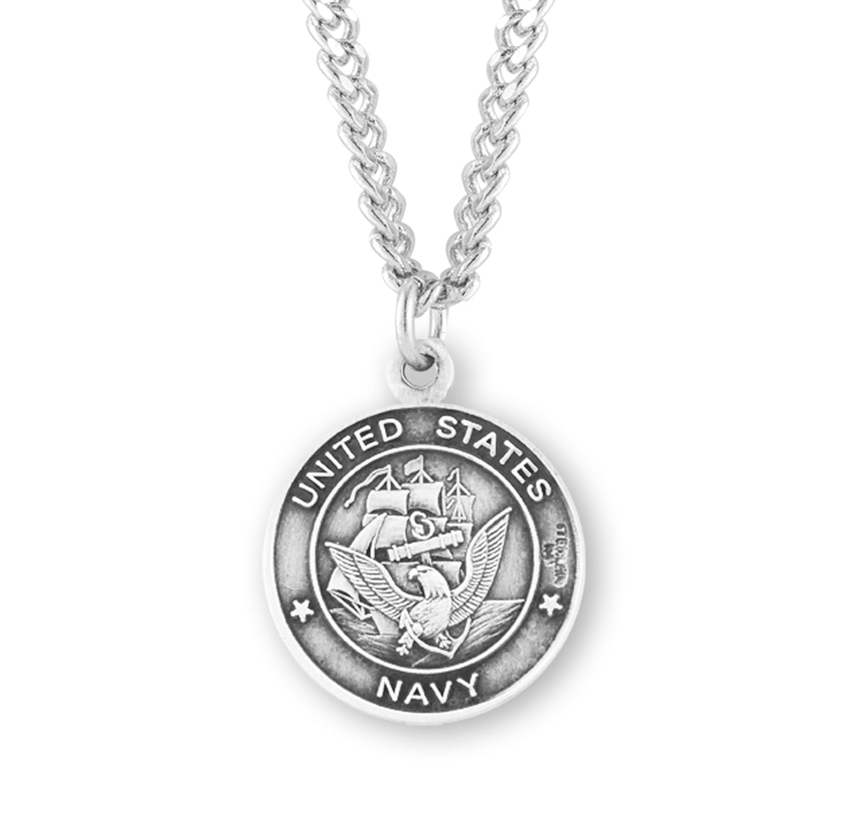 Sterling Silver Navy Medal with St. Michael on Reverse Side Necklace | .925 Silver