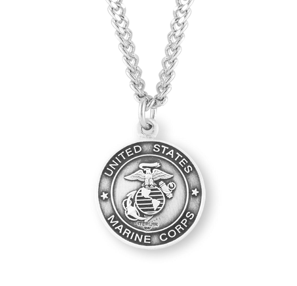 Sterling Silver Marines Medal with St. Michael on Reverse Side Necklace | .925 Silver