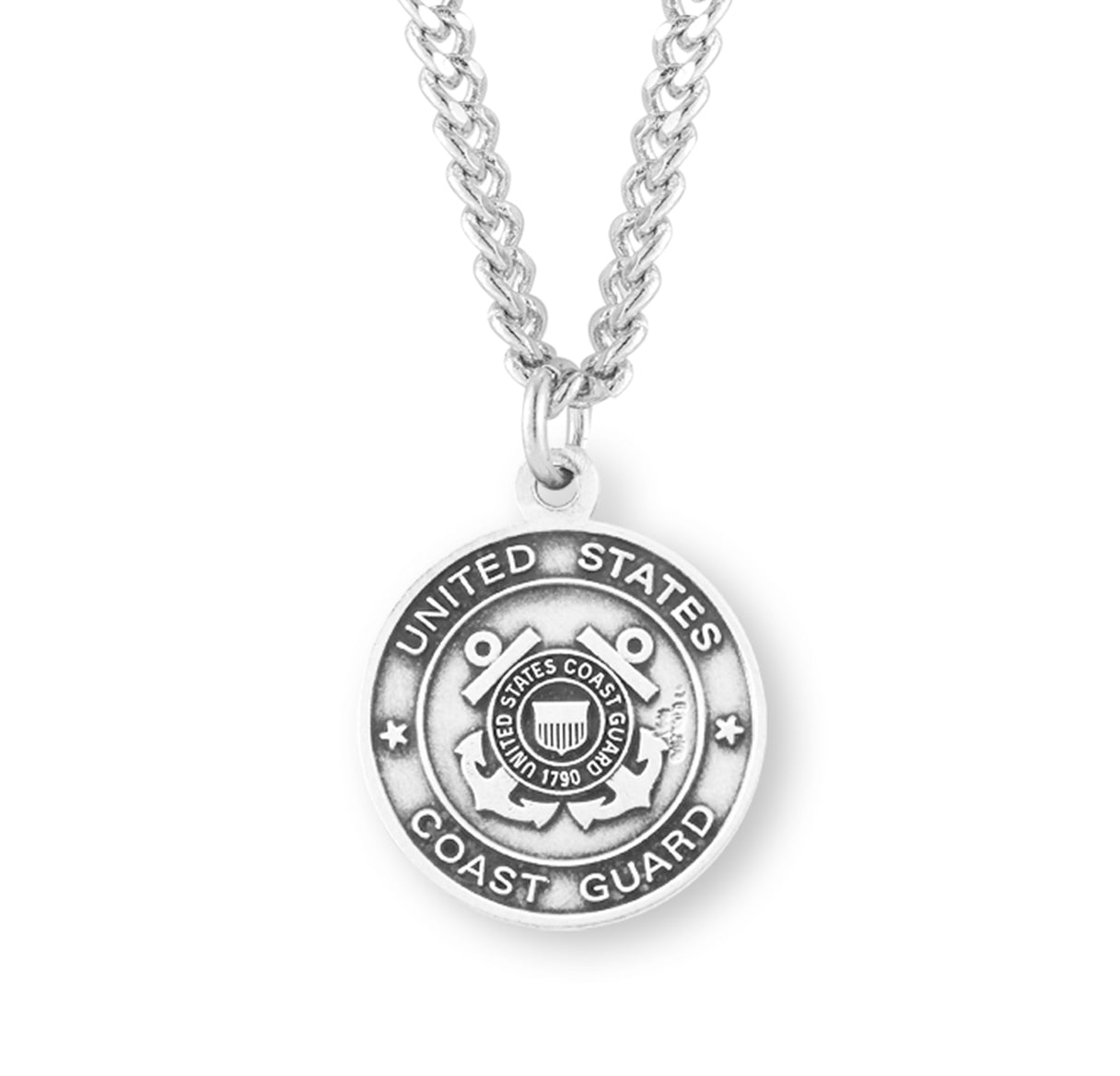 Sterling Silver Coast Guard Medal with St. Michael on Reverse Side Necklace | .925 Silver