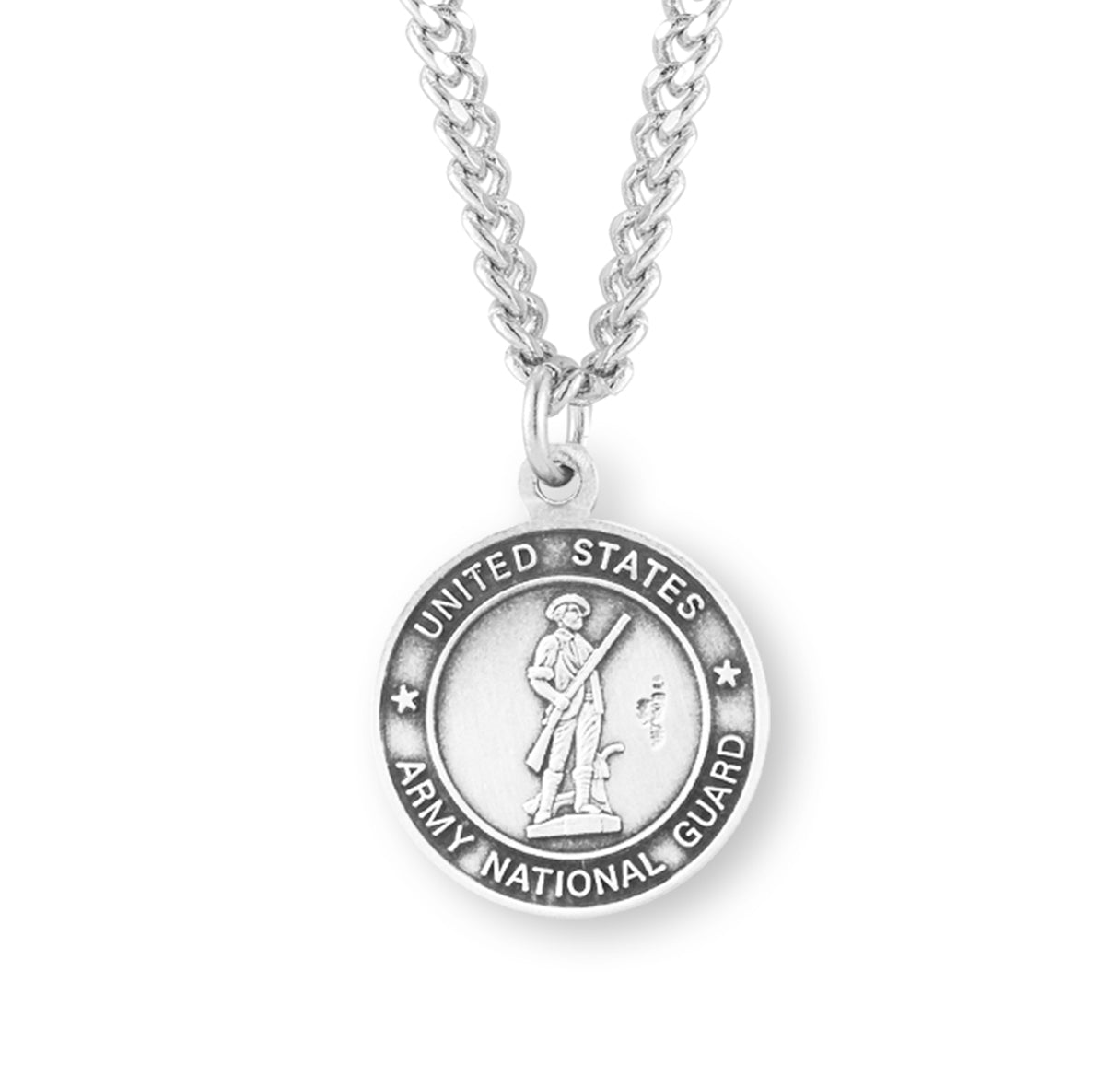 Sterling Silver Army National Guard Medal with St. Michael on Reverse Side Necklace | .925 Silver