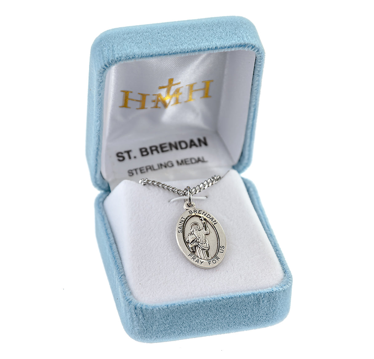 Patron Saint Brendan Oval Sterling Silver Medal Pendant with Chain | .925 Silver