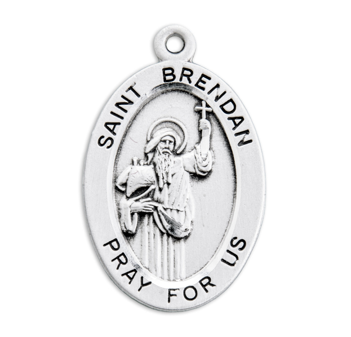 Patron Saint Brendan Oval Sterling Silver Medal Pendant with Chain | .925 Silver