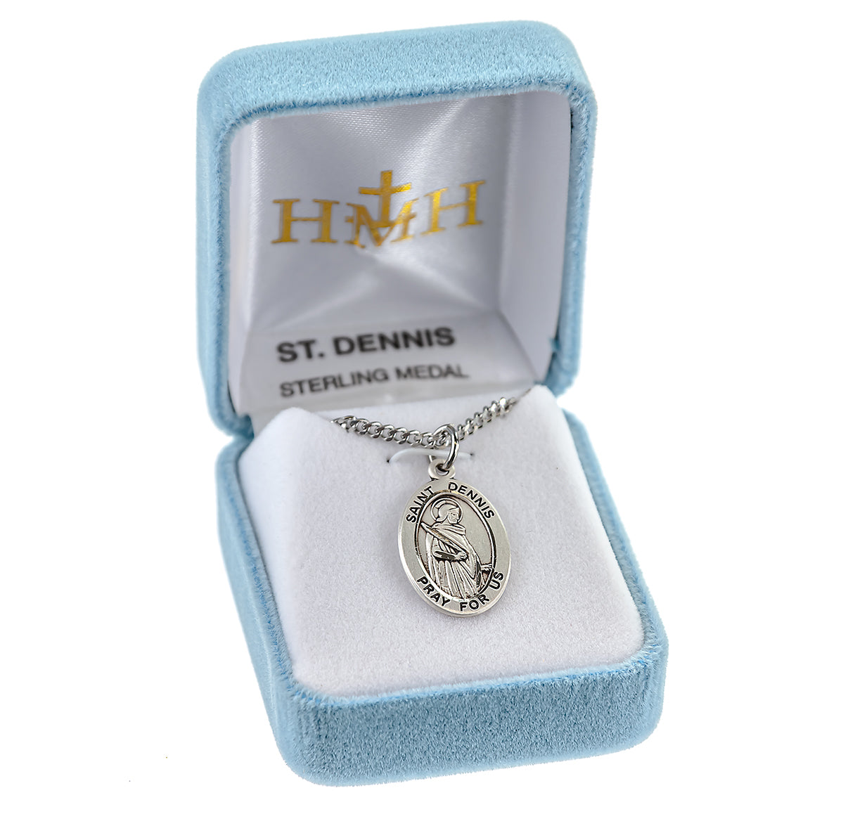 Patron Saint Dennis Oval Sterling Silver Medal Pendant with Chain | .925 Silver